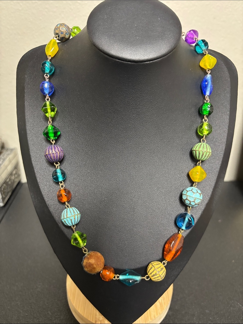 Vintage Colorful Mixed Media Beaded Necklace Retro